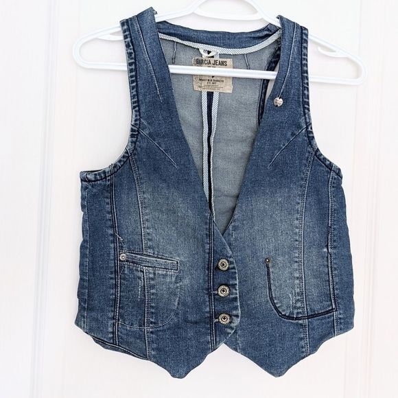 Jackets & Blazers - Garcia Denim sleeveless Jean jacket, denim sleeveless vest size Medium @c